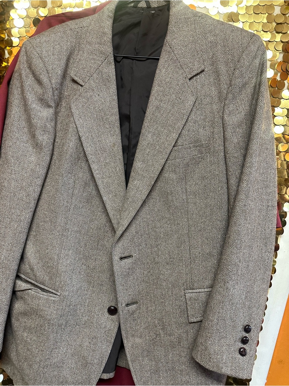 Men's Gray Herringbone Two-Button Blazer